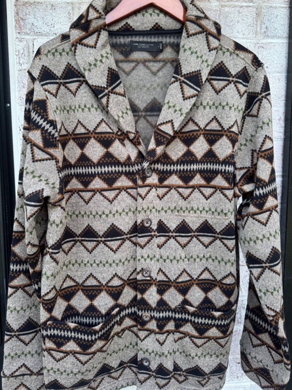 Junk Food Men’s Med Aztec Geometric Shawl Collar Cardigan Fleece